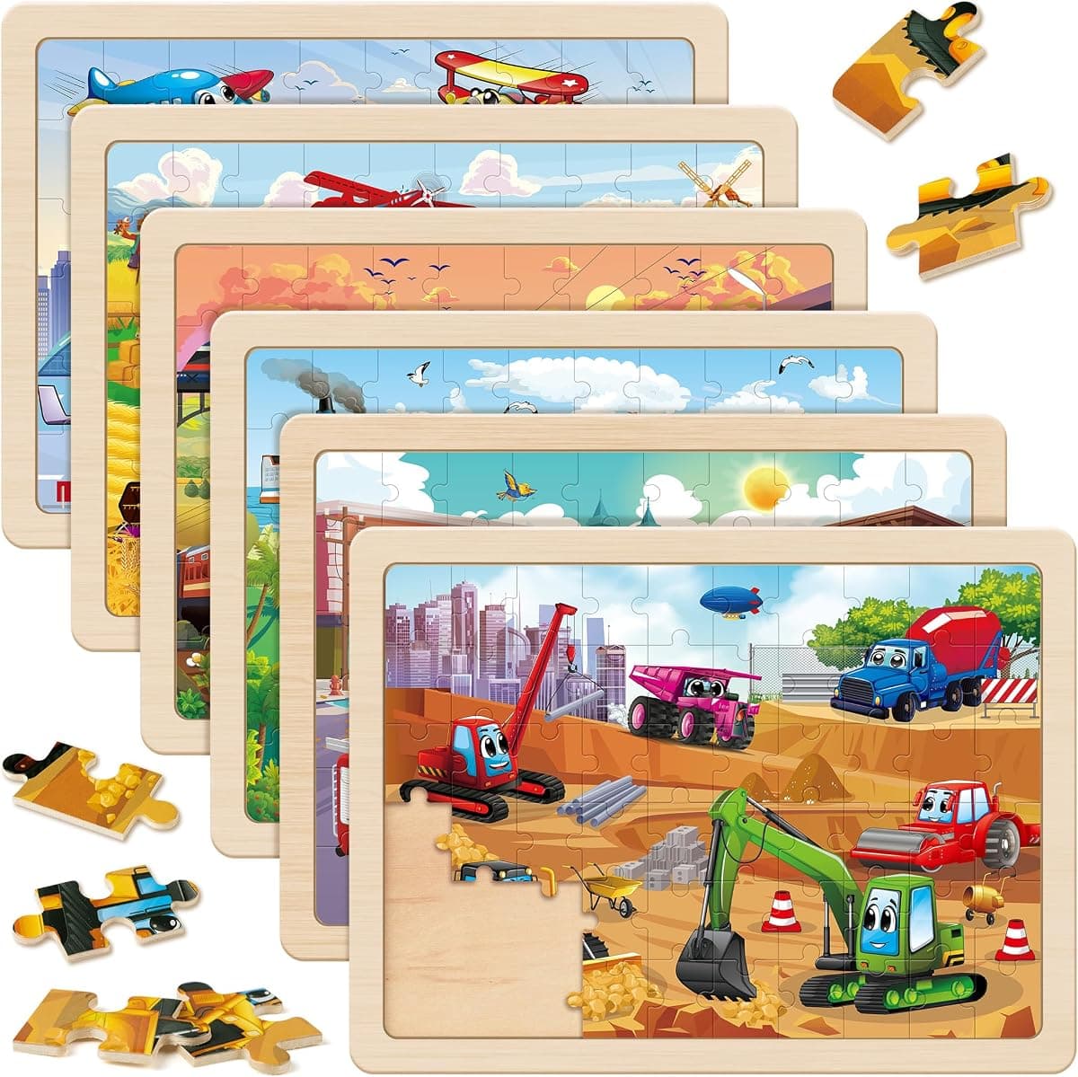 Wooden Vehicle Puzzles, 60 pc