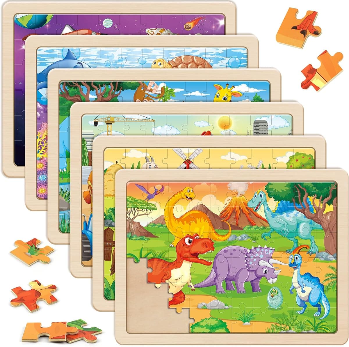 Wooden Jigsaw Puzzles, 6 pack