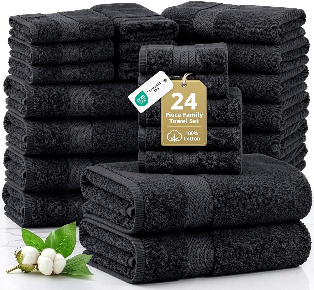Turkish Cotton Towel Set, 24 pc